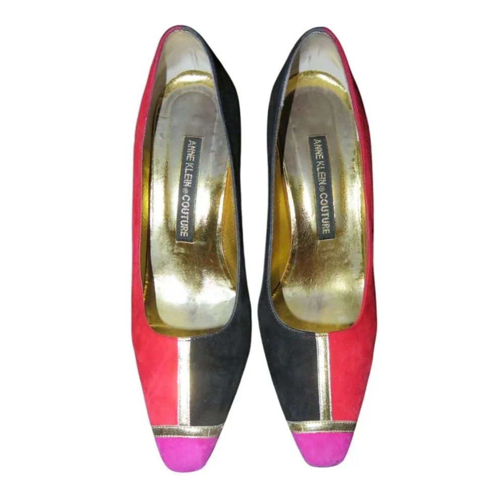 Anne Klein Couture Italian Suede Leather Color block pumps size 6